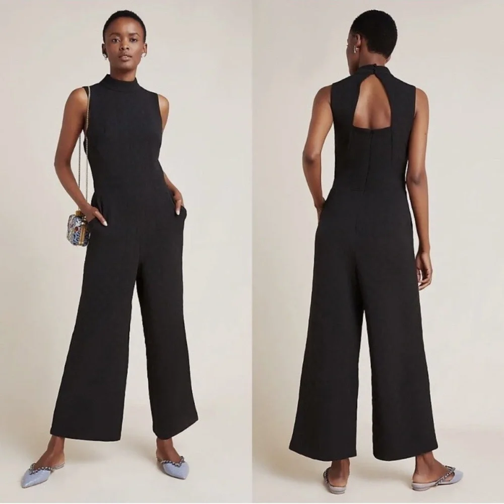 Anthropologie Eva Franco Sz Xs Charley Black Wide Leg Jumpsuit Academia Elegant - Picture 2 of 8